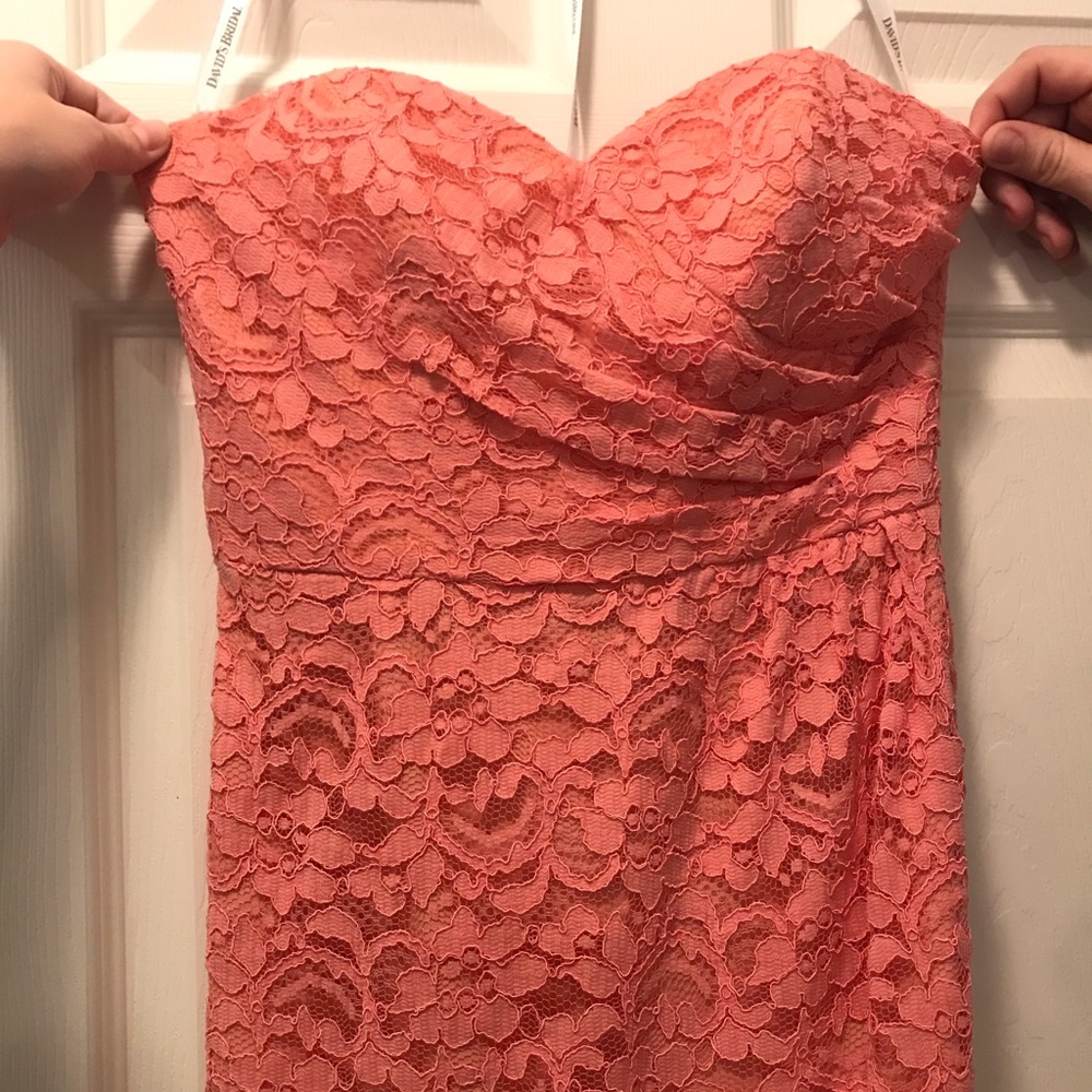 David’s bridal coral lace dress. Size 4.